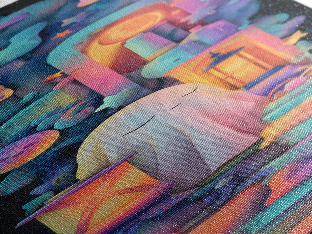 The Sleepy Blanket Ghost, Synthwave Halloween Art, Tall Narrow Wall Art, Canvas Print, Retro Halloween Decor, Neon Wall Art