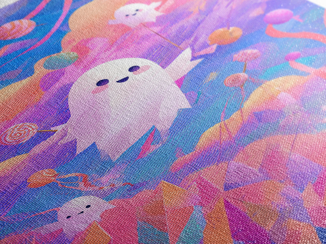 The Ghost Kite Festival, 80s Halloween Wall Art, Vertical Wall Art, Framed Canvas Print, Retro Halloween Decor, Neon Wall Art