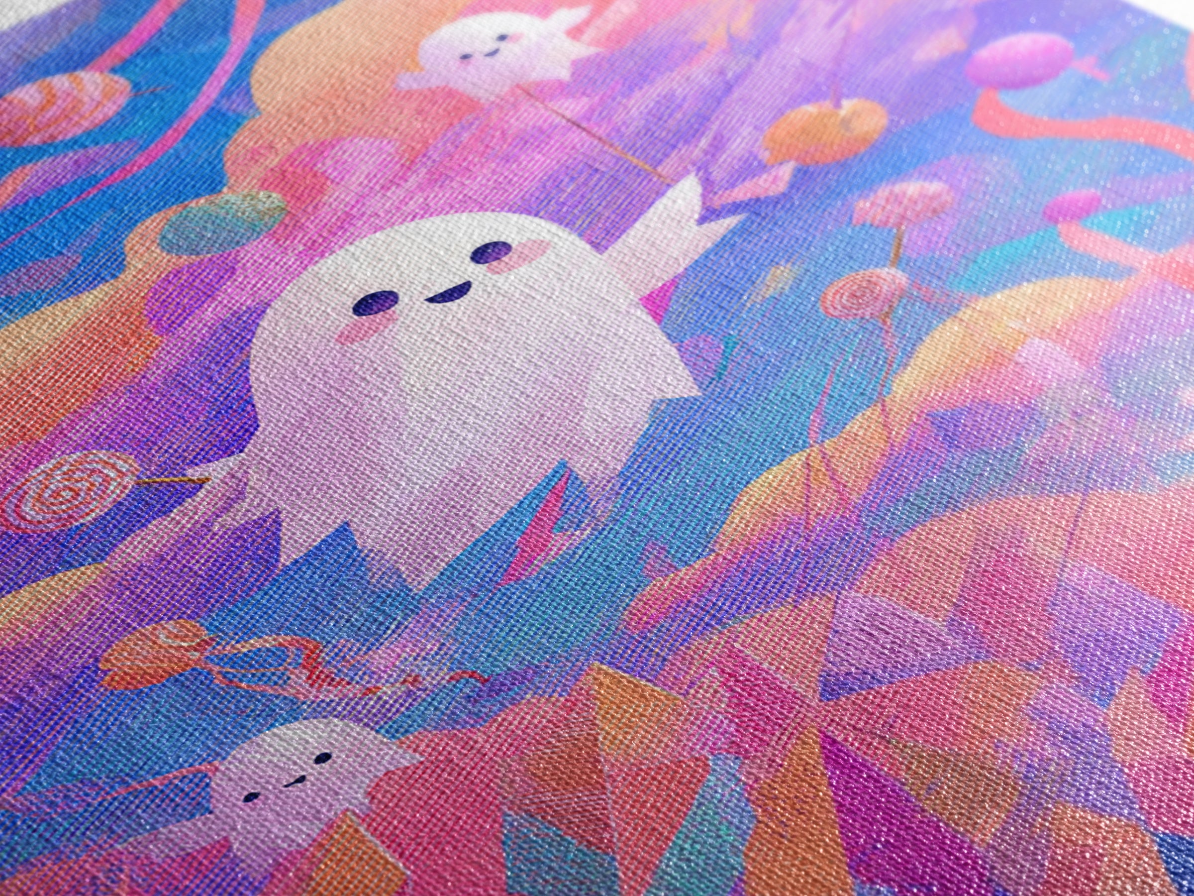 The Ghost Kite Festival, 80s Halloween Wall Art, Vertical Wall Art, Framed Canvas Print, Retro Halloween Decor, Neon Wall Art