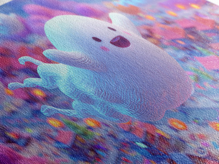 The Ghost Kite Festival, 80s Halloween Wall Art, Wide Panoramic Art, Framed Canvas Print, Retro Halloween Decor, Neon Wall Art