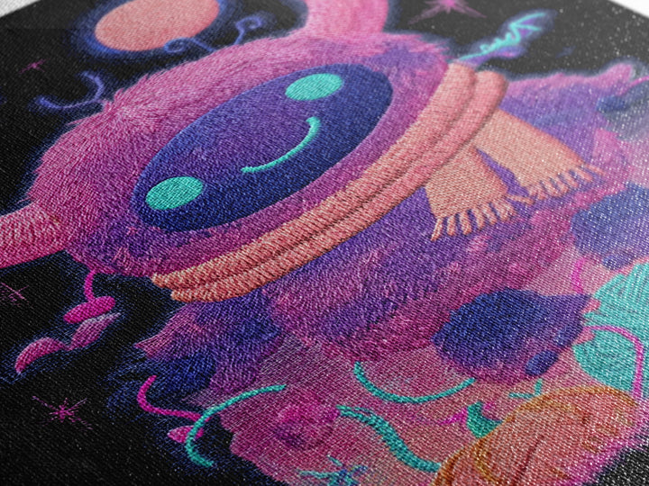 The Fuzzy Purple Monster, Synthwave Halloween Art, Vertical Wall Art, Canvas Print, Retro Halloween Decor, Neon Wall Art, Macabre Wall Art