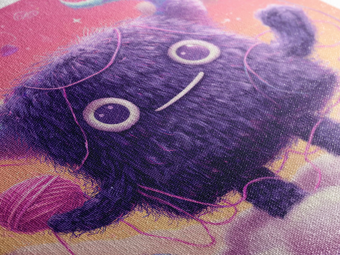 The Fuzzy Purple Monster, Vaporwave Halloween Decor, Square Wall Art, Framed Canvas Print, Retro Halloween Decor, Neon Wall Art