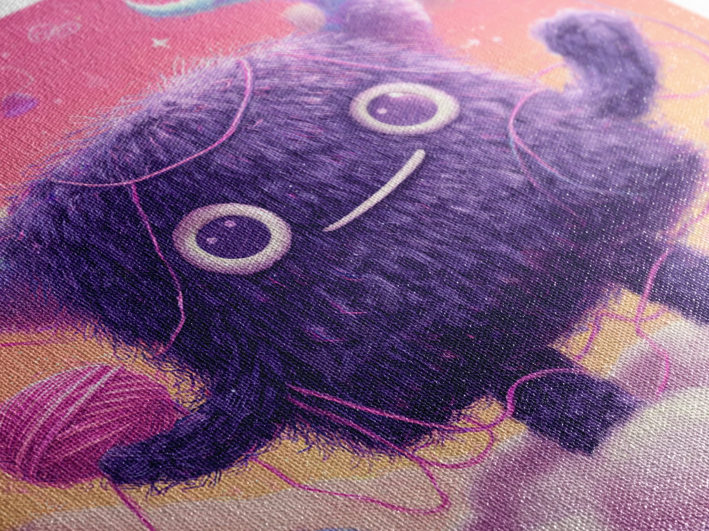 The Fuzzy Purple Monster, Vaporwave Halloween Decor, Square Wall Art, Framed Canvas Print, Retro Halloween Decor, Neon Wall Art