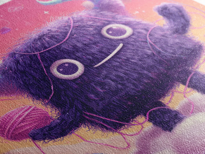 The Fuzzy Purple Monster, Vaporwave Halloween Decor, Square Wall Art, Framed Canvas Print, Retro Halloween Decor, Neon Wall Art