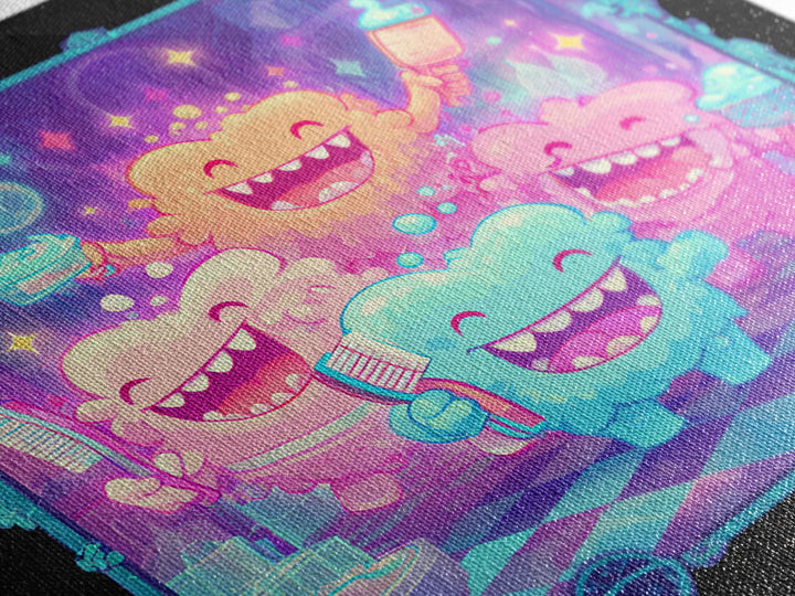 The Monster Toothbrush Club, Vaporwave Halloween Decor, Square Wall Art, Canvas Print, Retro Halloween Decor, Neon Wall Art