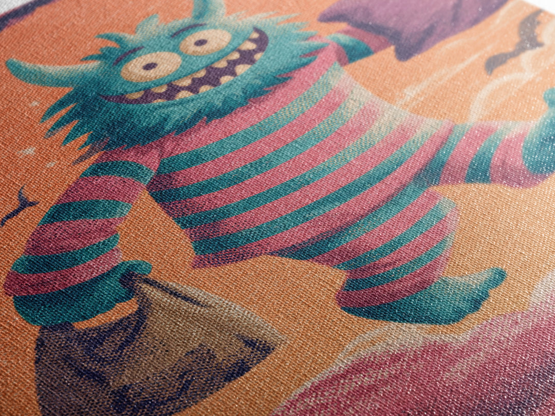 The Monster Pajama Parade, Synthwave Halloween Art, Vertical Wall Art, Framed Canvas Print, Retro Halloween Decor, Neon Wall Art