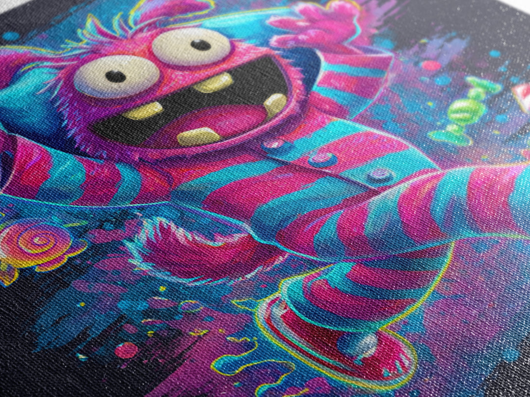 The Monster Pajama Parade, Vaporwave Halloween Decor, Square Wall Art, Canvas Print, Retro Halloween Decor, Neon Wall Art
