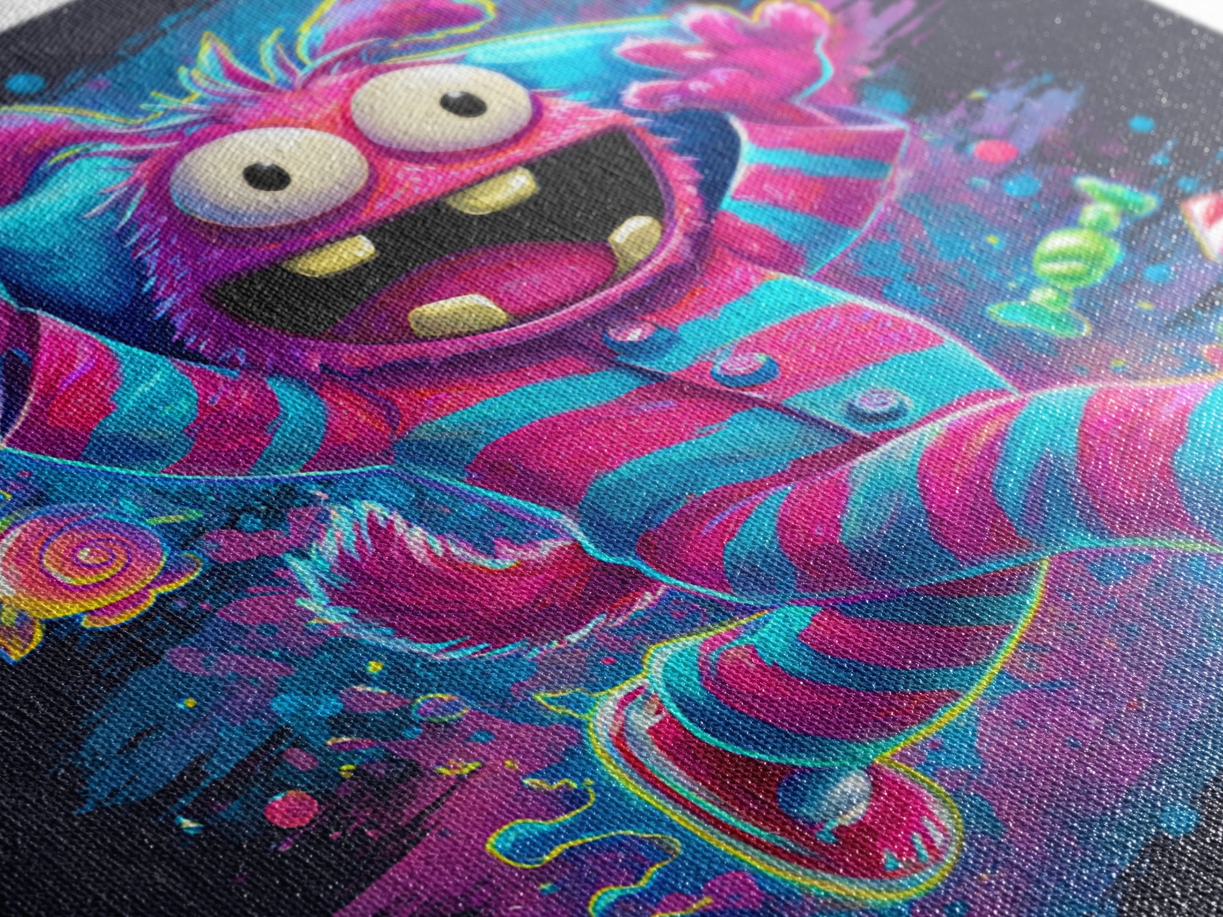 The Monster Pajama Parade, Vaporwave Halloween Decor, Square Wall Art, Canvas Print, Retro Halloween Decor, Neon Wall Art