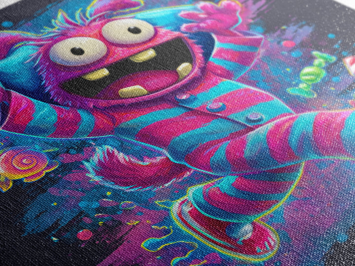 The Monster Pajama Parade, Vaporwave Halloween Decor, Square Wall Art, Canvas Print, Retro Halloween Decor, Neon Wall Art