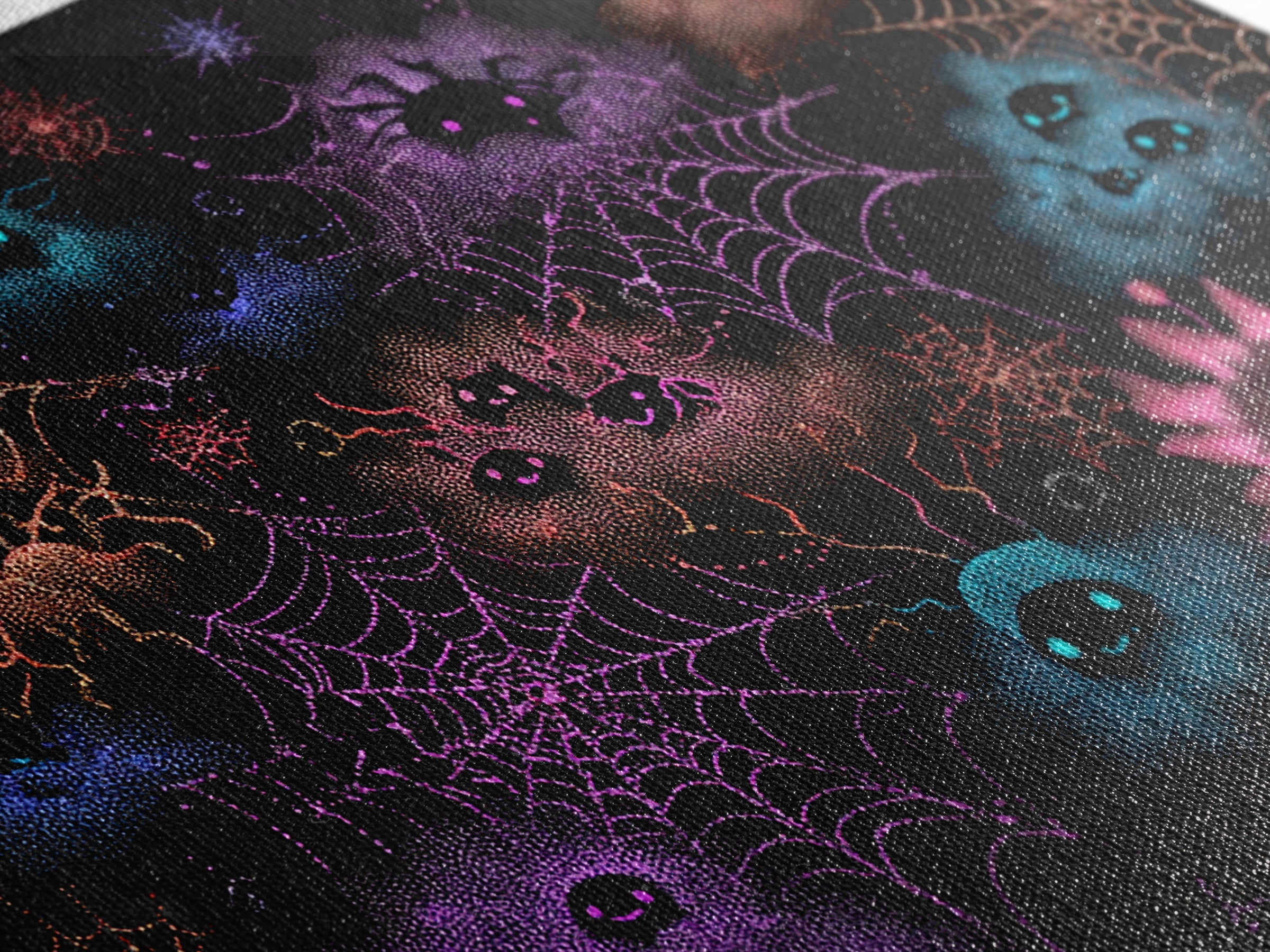 The Great Cobweb Knitting Contest, Vaporwave Halloween Decor, Landscape Wall Art, Canvas Print, Retro Halloween Decor, Neon Wall Art