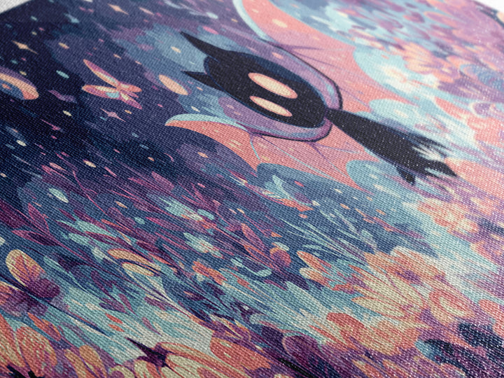 The Moon-Moth Garden, Synthwave Halloween Art, Extra Wide Wall Art, Framed Canvas Print, Retro Halloween Decor, Neon Wall Art
