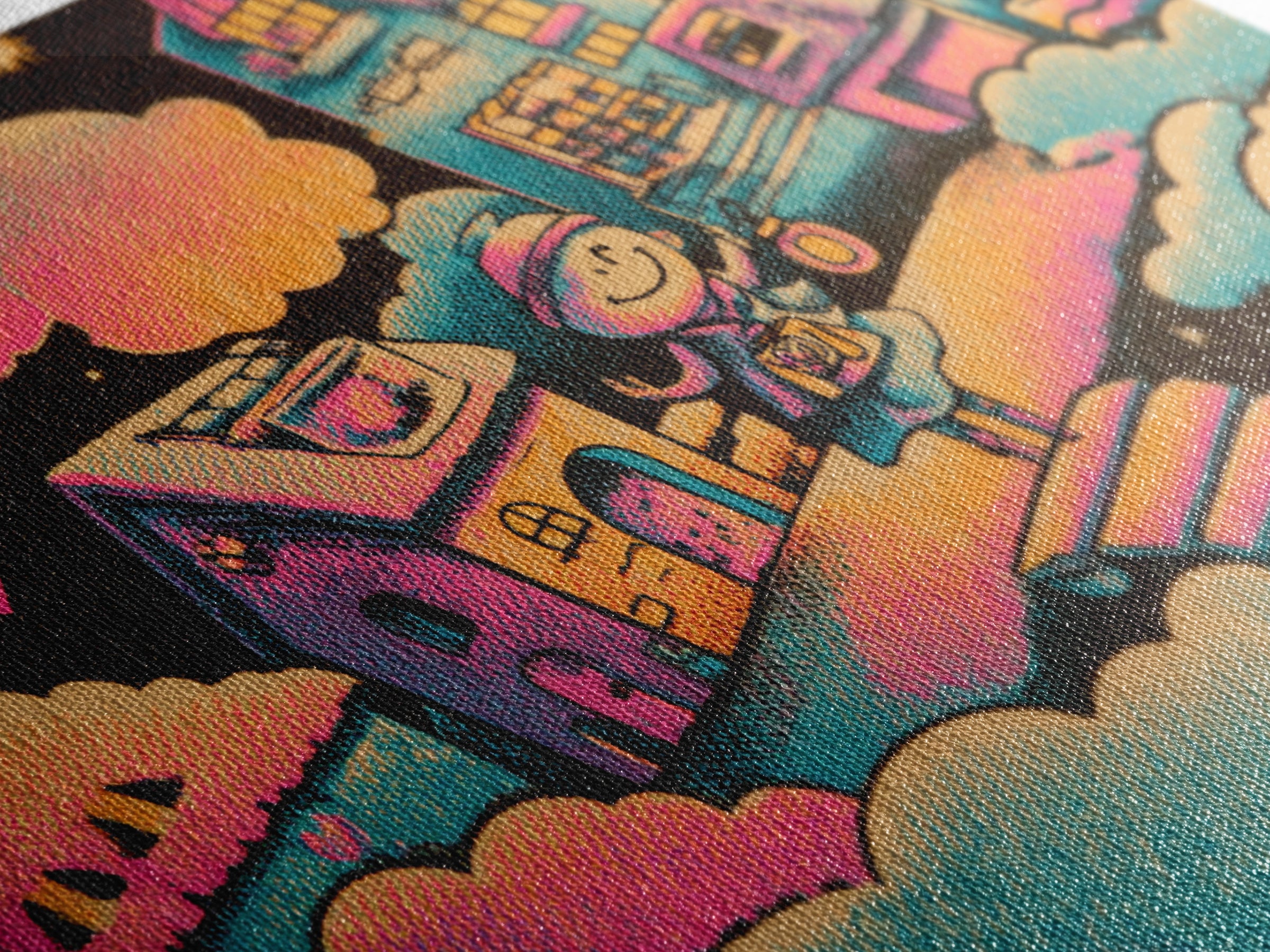The Upside-Down Candy Kingdom, Synthwave Halloween Art, Landscape Wall Art, Framed Canvas Print, Retro Halloween Decor, Neon Wall Art