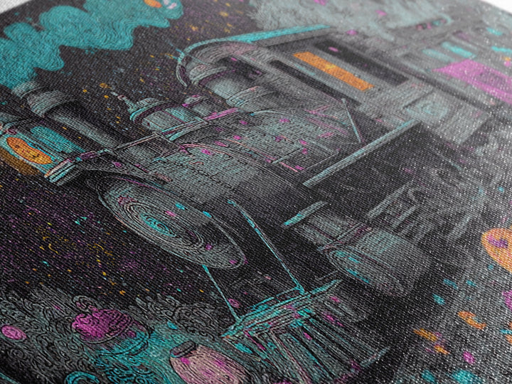 The Trick-Or-Treat Express, Synthwave Halloween Art, Wide Panoramic Art, Canvas Print, Retro Halloween Decor, Neon Wall Art
