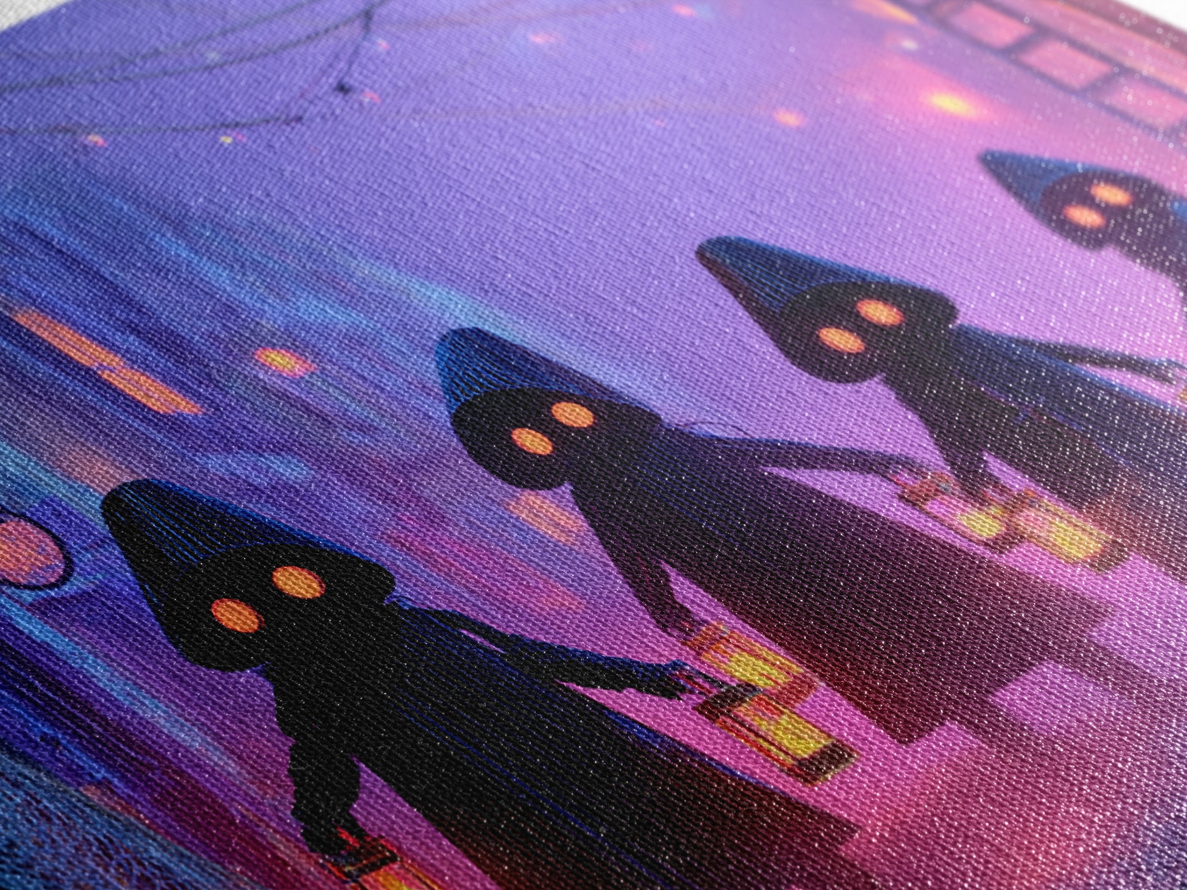The Innsmouth Lantern Procession, Synthwave Halloween Art, Landscape Wall Art, Framed Canvas Print, Retro Halloween Decor, Neon Wall Art