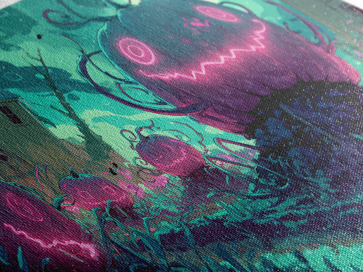 The Harvest Of The Eldritch Field, 80s Halloween Wall Art, Wide Panoramic Art, Canvas Print, Retro Halloween Decor, Neon Wall Art