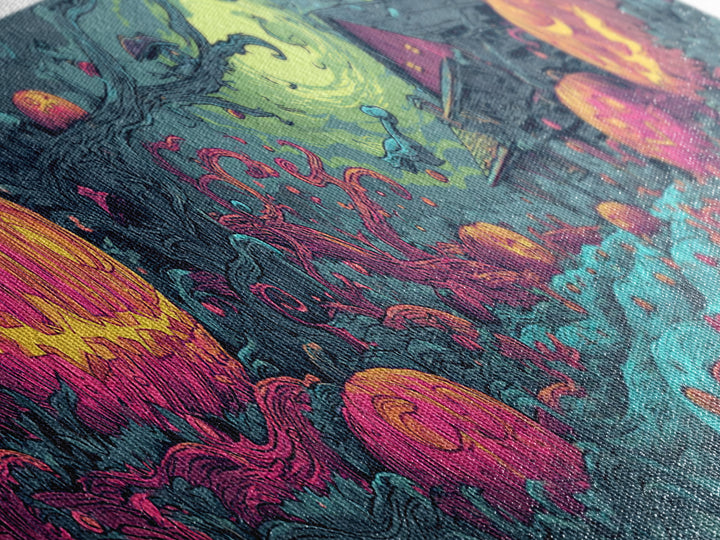 The Harvest Of The Eldritch Field, Cosmic Synthwave Horror, Extra Wide Wall Art, Canvas Print, Retro Halloween Decor, Neon Wall Art