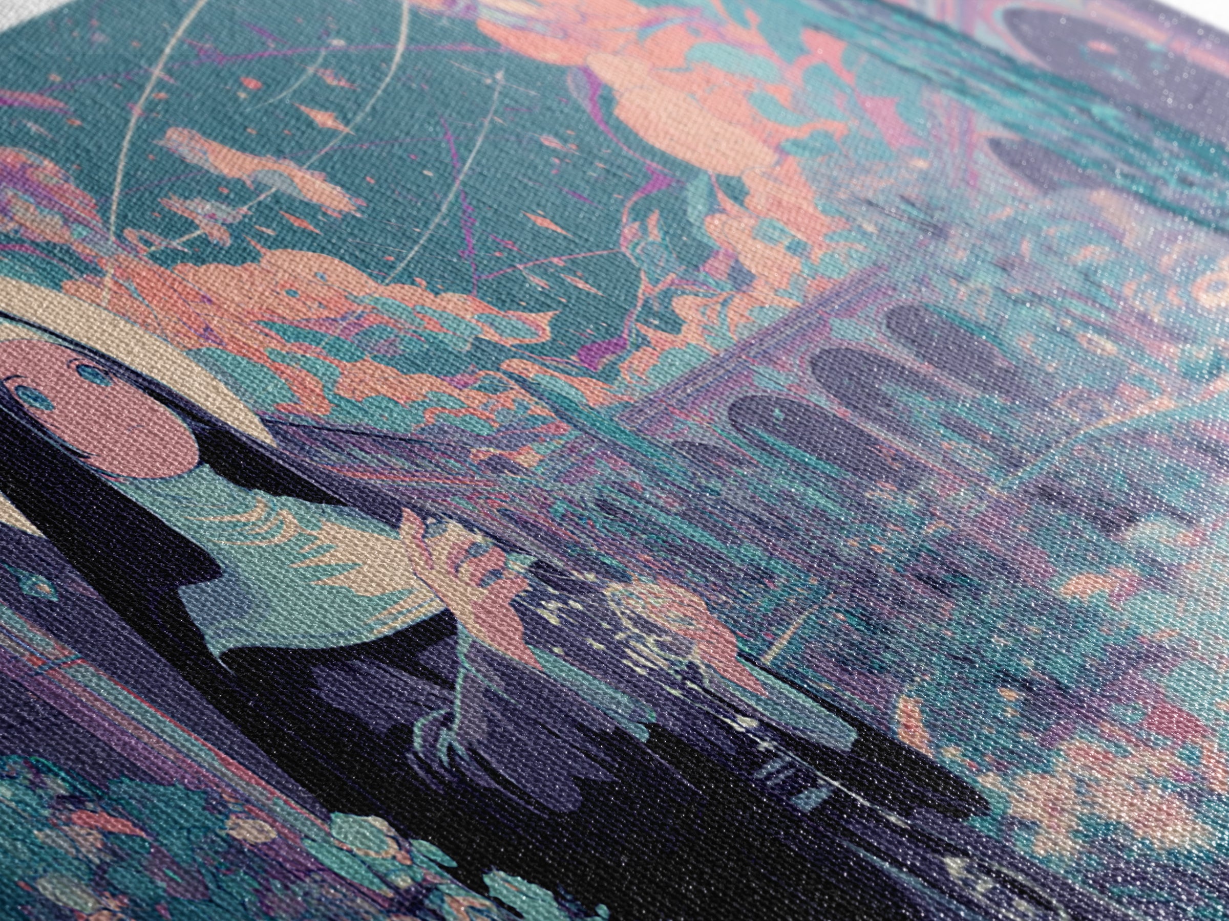 The Nun Of The Endless Constellation, Synthwave Halloween Art, Wide Panoramic Art, Framed Canvas Print, Retro Halloween Decor, Neon Wall Art