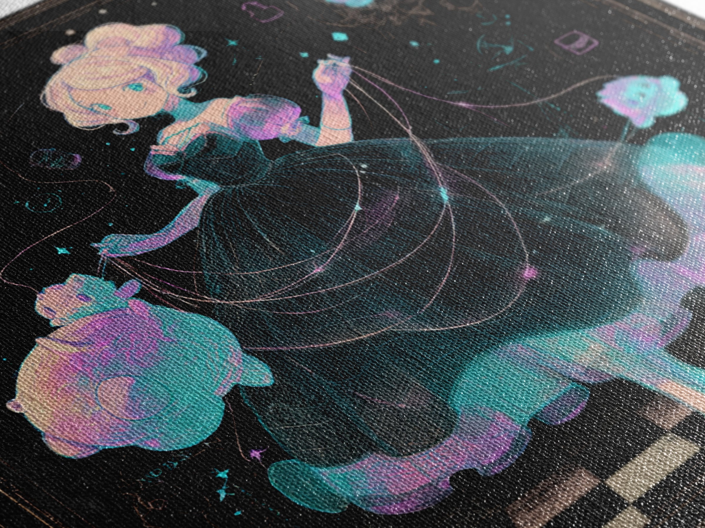 The Seamstress Of Living Nebulae, 80s Halloween Wall Art, Square Wall Art, Canvas Print, Retro Halloween Decor, Neon Wall Art