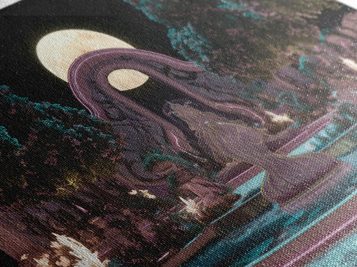 The Garden Of The Eyeless Moon, Synthwave Halloween Art, Landscape Wall Art, Framed Canvas Print, Retro Halloween Decor, Neon Wall Art
