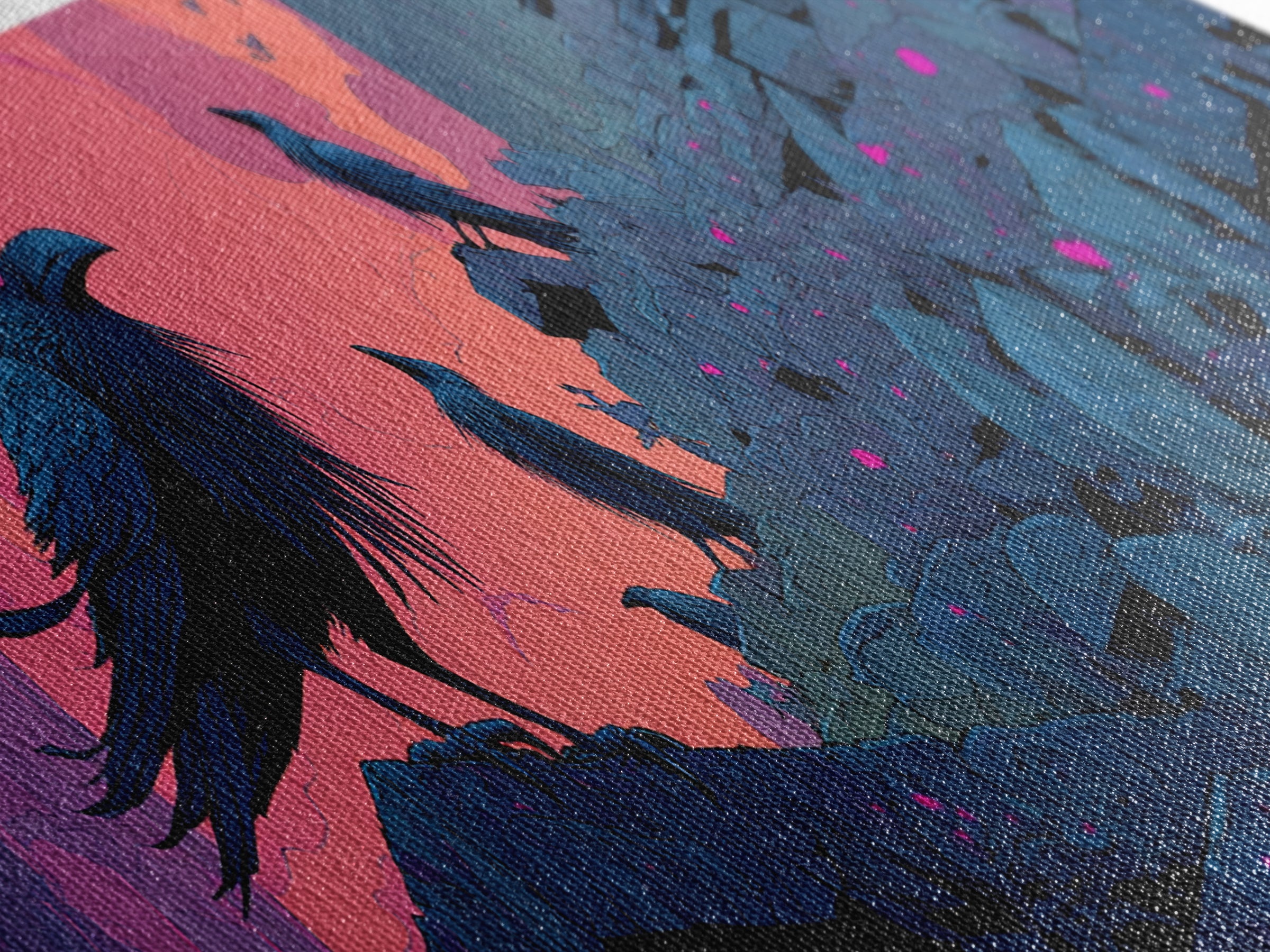 The Raven Sermon Of Leng, Synthwave Halloween Art, Extra Wide Wall Art, Canvas Print, Retro Halloween Decor, Neon Wall Art
