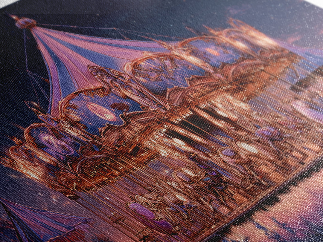 The Carousel Of Sleeping Planets, Cosmic Synthwave Horror, Extra Wide Wall Art, Canvas Print, Retro Halloween Decor, Neon Wall Art