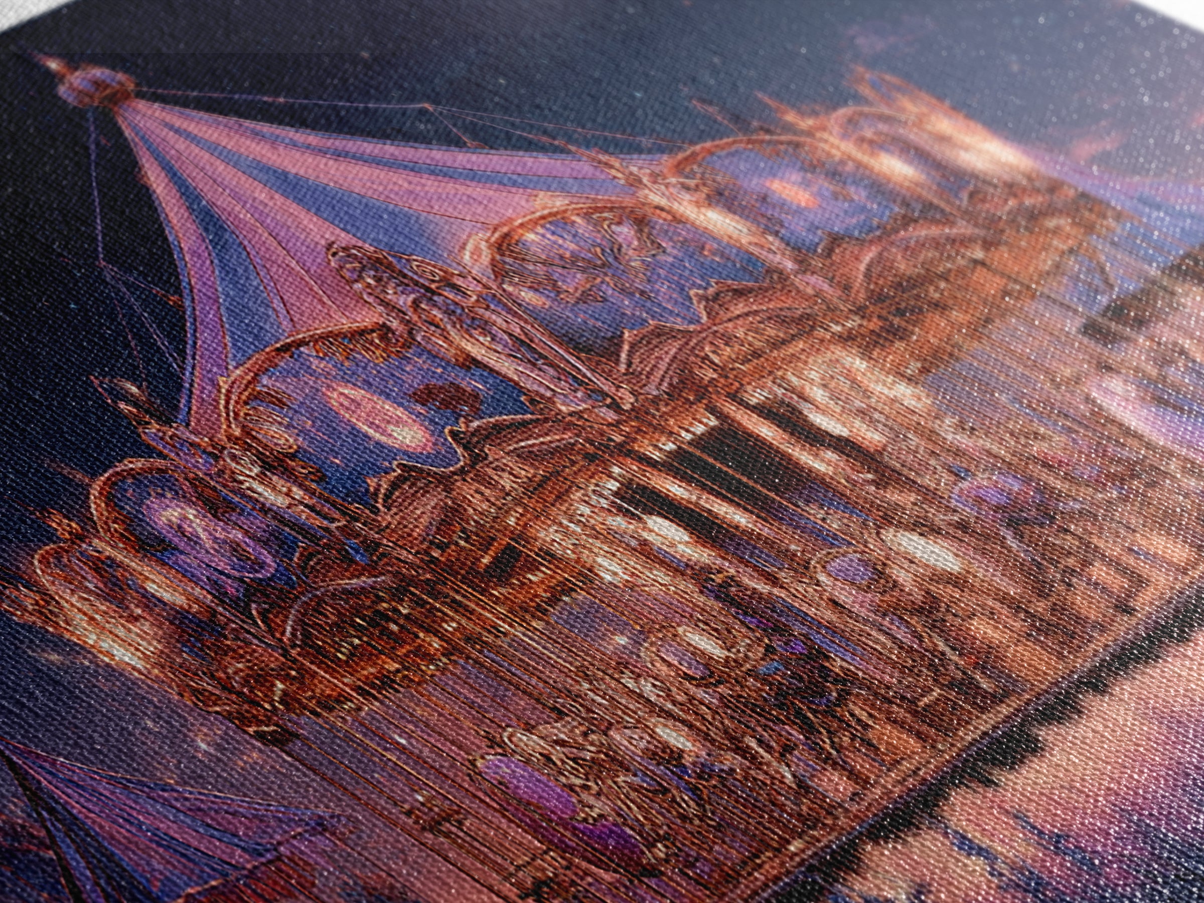 The Carousel Of Sleeping Planets, Cosmic Synthwave Horror, Extra Wide Wall Art, Canvas Print, Retro Halloween Decor, Neon Wall Art
