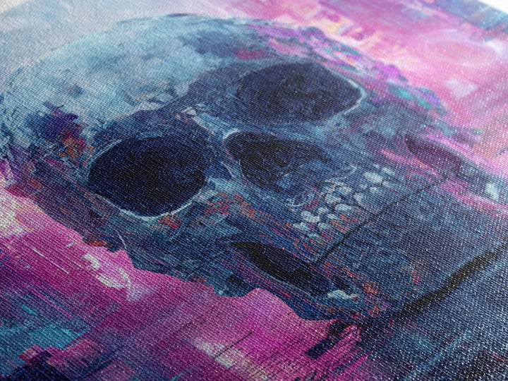 Cyberpunk Skull with Chrome and Violet Light Canvas Print, Cyberpunk Art, Art Print, Living Room Decor, Fine Art, Neon, CYB-1x1-20