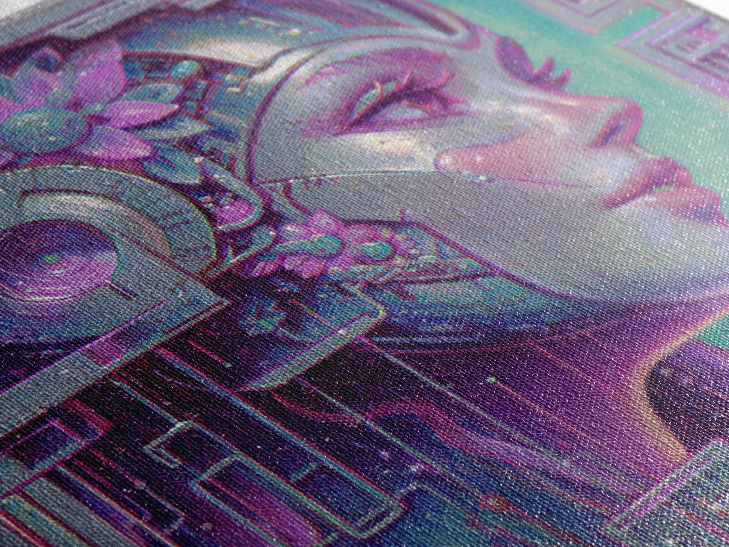 Android Woman with Glowing Circuitry and Flowers Canvas Print, Cyberpunk Art, Blue Wall Art, Living Room Decor, Neon, CYB-1x1-27