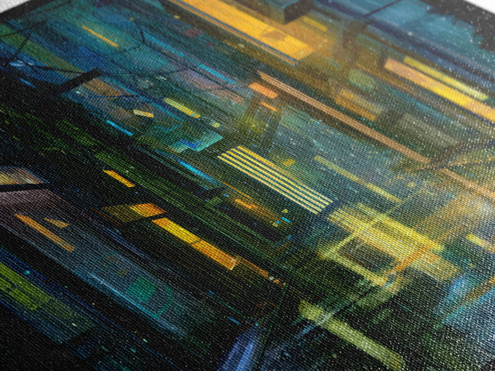 Rain Soaked Alley Framed Canvas Print, Cyberpunk Art, Gallery Decor, Living Room Decor, Fine Art, Neon, Wall Art, Home Decor, CYB-1x1-32