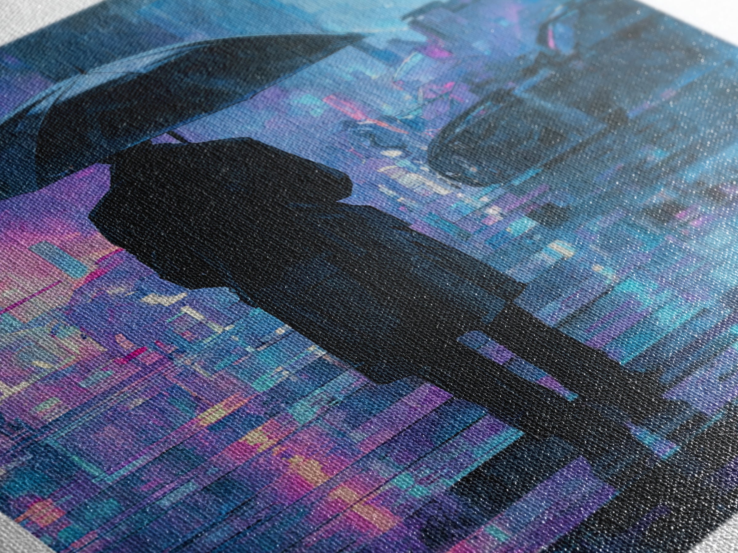 Glowing Umbrella Figure Framed Canvas Print, Cyberpunk Art, Cyberpunk Decor, Living Room Decor, Fine Art, Neon, Modern Decor, CYB-1x1-39