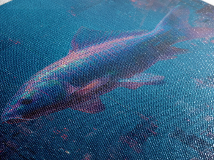 Cyberpunk Koi Swimming Through Electric Blue Water Canvas Print, Cyberpunk Art, Fine Art Print, Living Room Decor, Neon, CYB-1x1-5