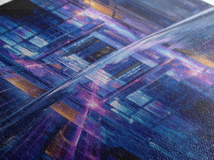 Rain Soaked Alley Framed Canvas Print, Cyberpunk Art, Fine Art Print, Living Room Decor, Abstract Art, Neon, Wall Decor, CYB-1x1-80