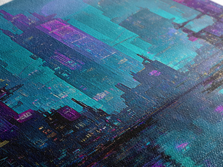Futuristic City Skyline Canvas Print, Cyberpunk Art, Gallery Decor, Living Room Decor, Fine Art, Neon, Wall Art, Home Decor, CYB-1x3-14