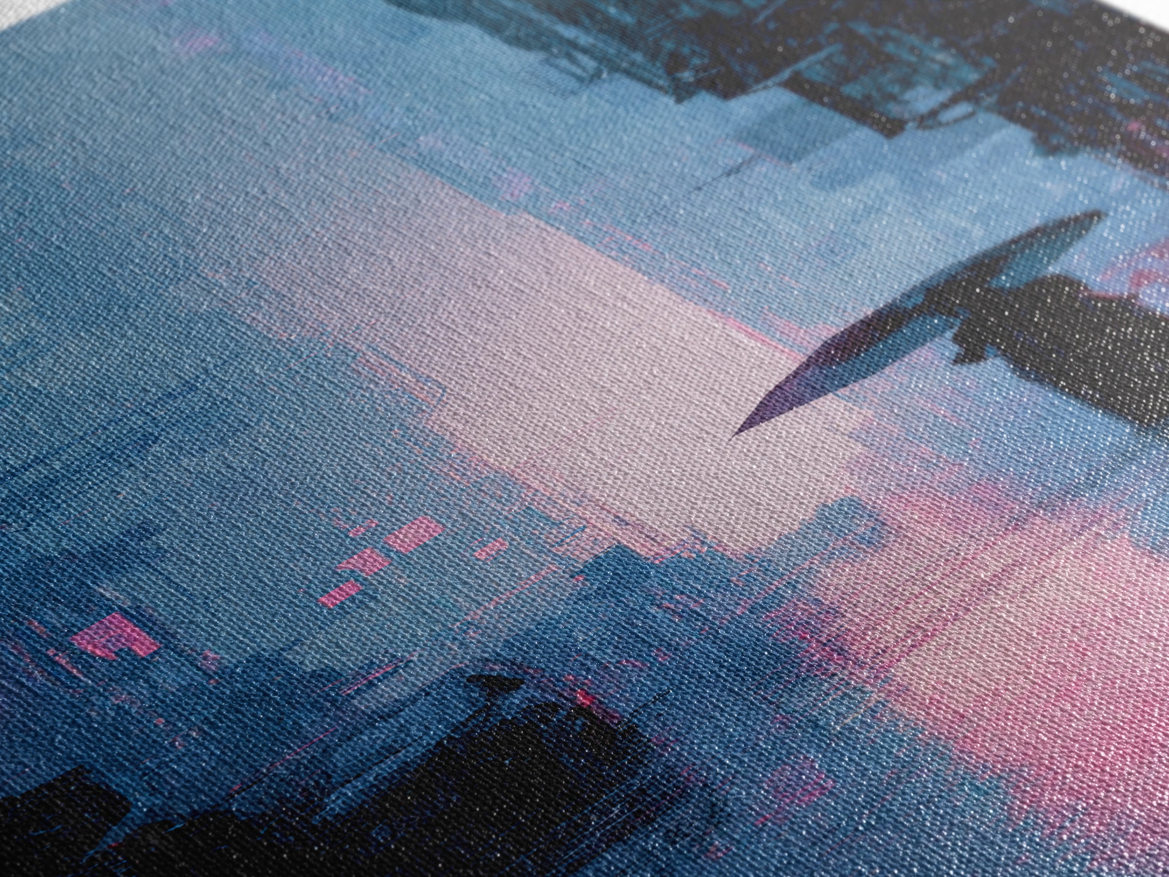 Glowing Umbrella Figure Canvas Print, Cyberpunk Art, Modern Wall Art, Living Room Decor, Oil Painting, Neon, Minimalist Poster, CYB-1x3-27