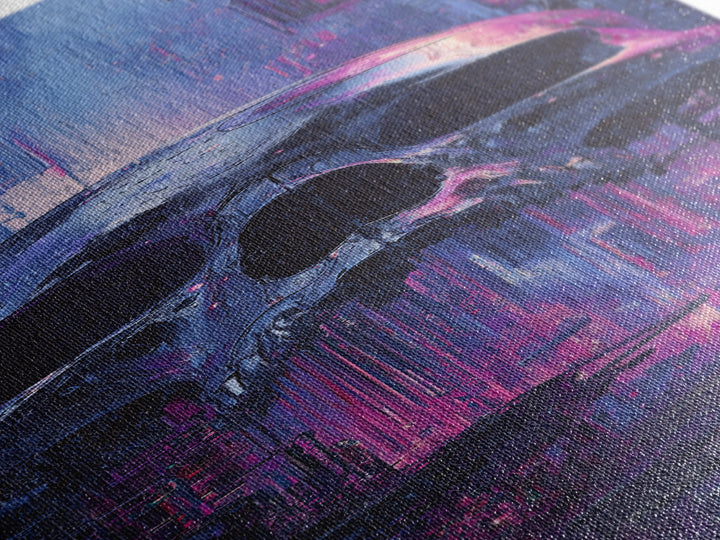 Cyberpunk Skull with Chrome and Violet Light Canvas Print, Cyberpunk Art, Modern Art, Living Room Decor, Fine Art, Neon, CYB-1x3-56