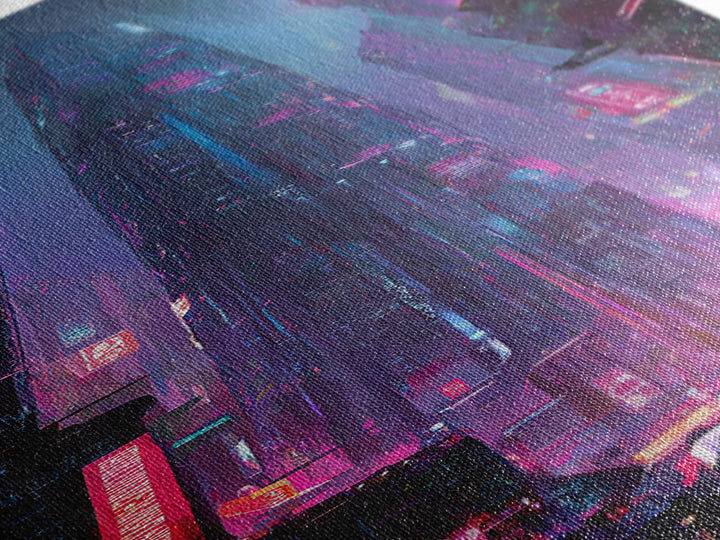 Neon Dragon Wrapped Around Skyscraper Shapes Framed Canvas Print, Cyberpunk Art, Fine Art Print, Living Room Decor, CYB-1x3-74
