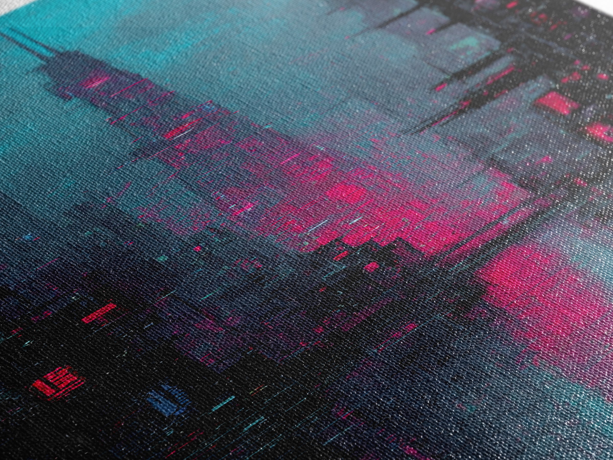 Neon Samurai Portrait Canvas Print, Cyberpunk Art, Gothic Decor, Living Room Decor, Oil Painting, Neon, Digital Art Print, CYB-1x3-85