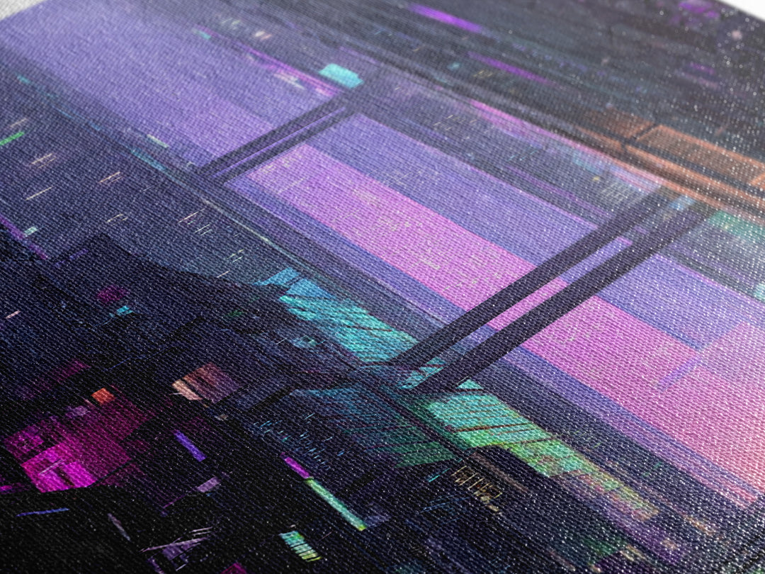 Retro Arcade Dystopia Canvas Print, Cyberpunk Art, Room Decor, Living Room Decor, Neon 394, Cyberpunk, Digital Wall Art, CYB-1x3-94