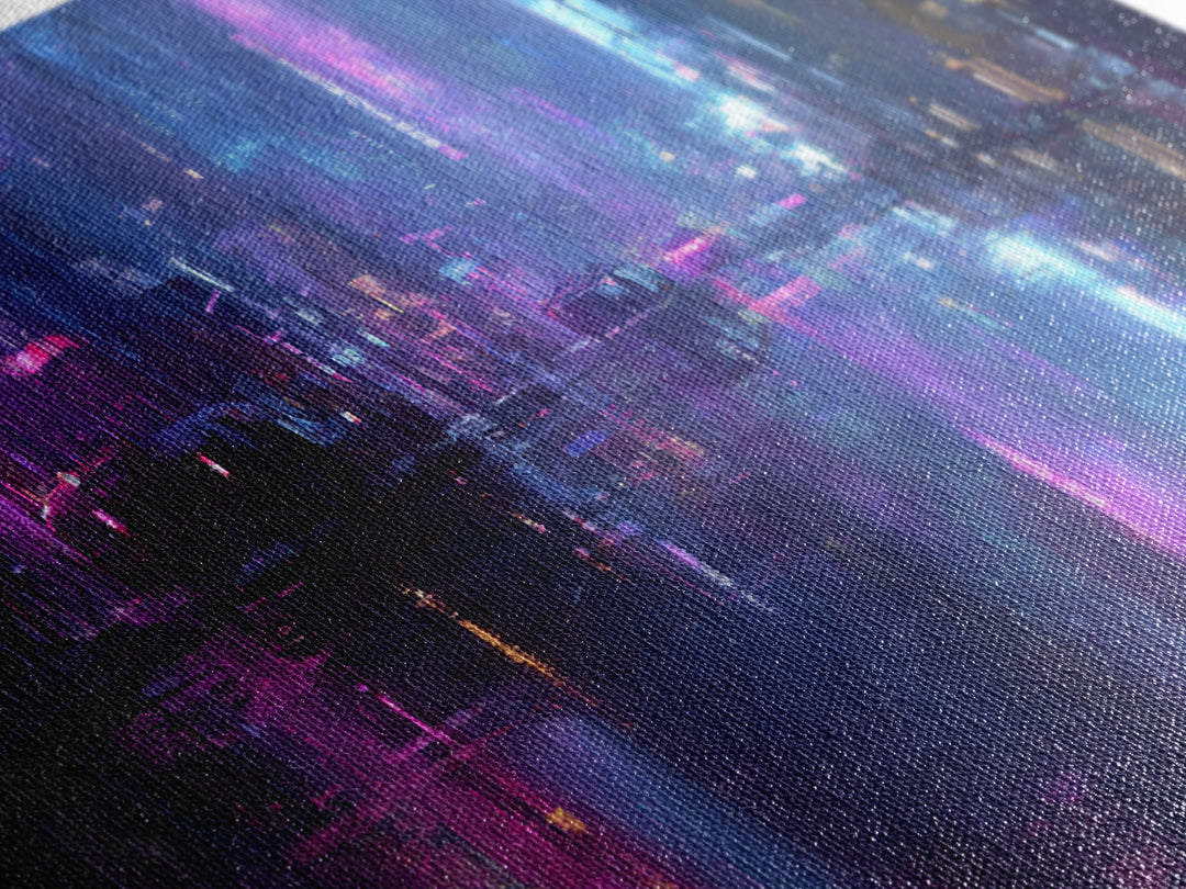 Rain Soaked Alley Canvas Print, Cyberpunk Art, Art Print, Living Room Decor, Abstract Art, Neon, Blue Wall Art, Cool Wall Art, CYB-2x1-52
