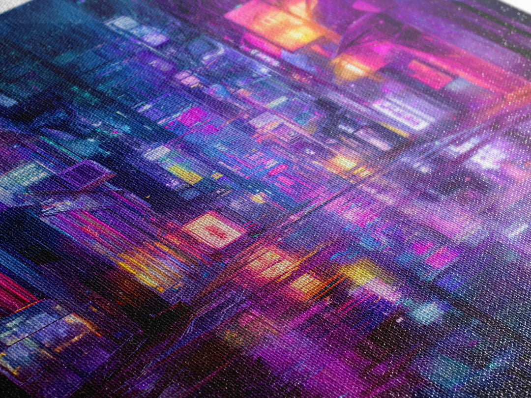 Rain Soaked Alley Canvas Print, Cyberpunk Art, Contemporary Art, Living Room Decor, Abstract Art, Neon, Canvas Wall Art, CYB-2x3-40