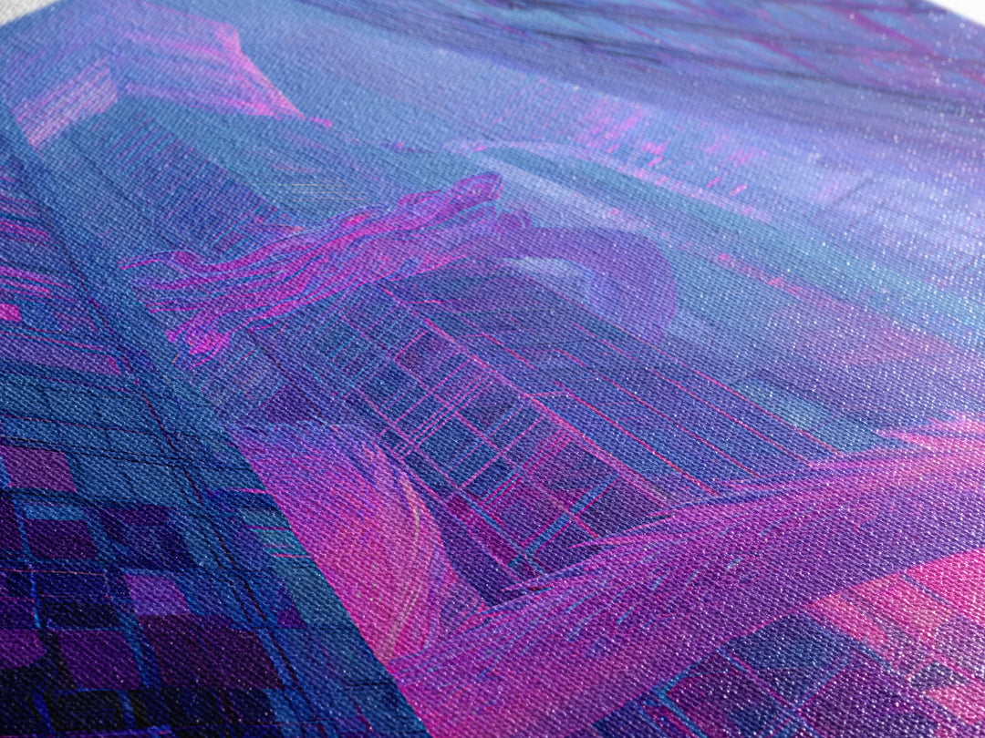 Neon Dragon Wrapped Around Skyscraper Shapes Framed Canvas Print, Cyberpunk Art, Poster, Living Room Decor, Fine Art, Neon, CYB-2x3-46