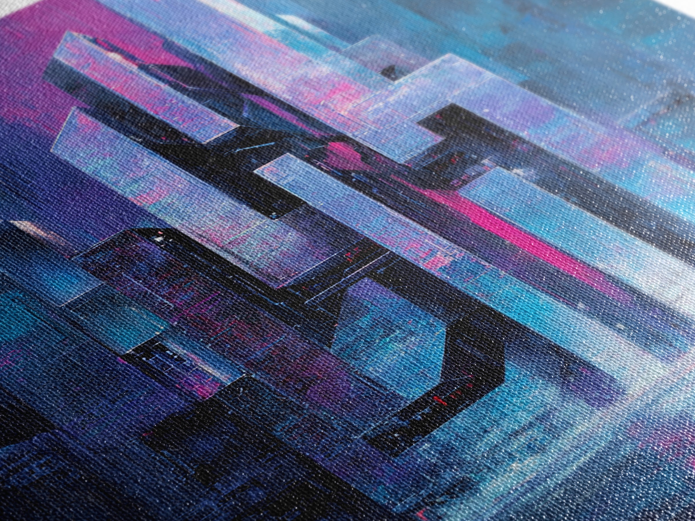 Glowing Kanji Shapes Canvas Print, Cyberpunk Art, Digital Wall Art, Living Room Decor, Abstract Art, Neon, Man Cave Decor, CYB-2x3-5