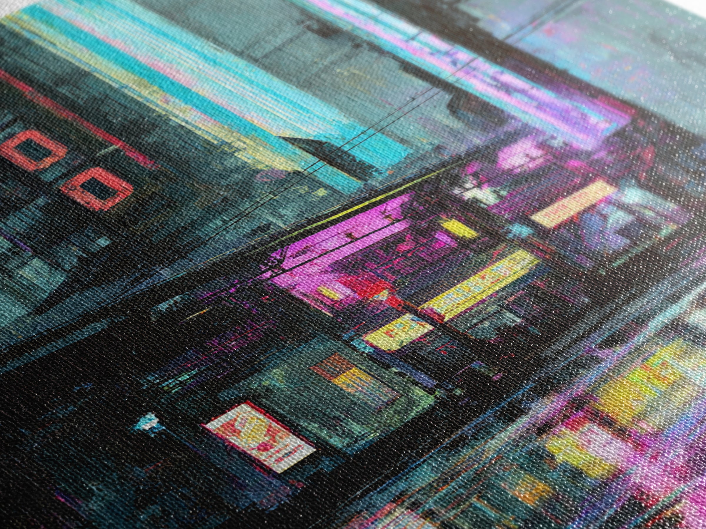 Retro Arcade Dystopia Canvas Print, Cyberpunk Art, Living Room Decor, Oil Painting, Neon, Digital Download Art, CYB-2x3-66