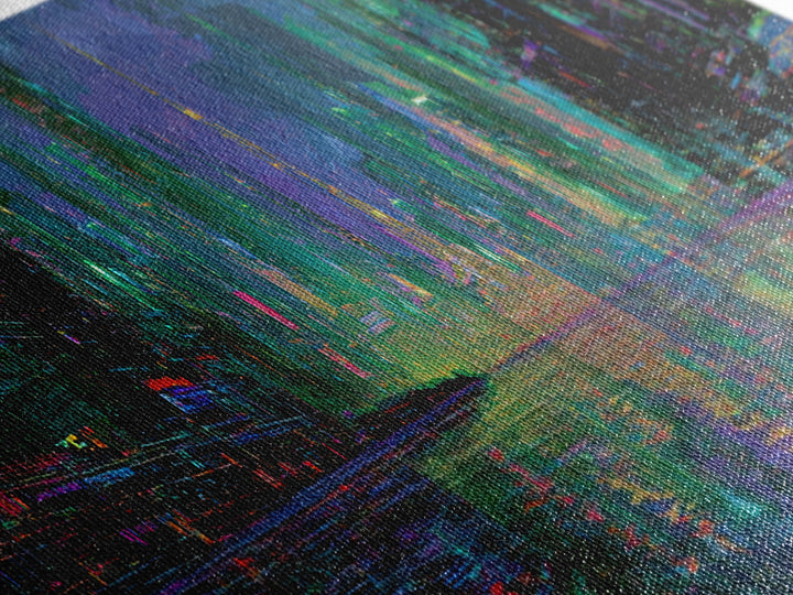 Neon Skyline Reflected Canvas Print, Cyberpunk Art, Abstract Art, Living Room Decor, Neon, Urban Wall Art, Cyberpunk Helmet, CYB-3x1-38