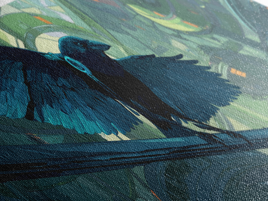 Cybernetic Raven Perched on a Cable Framed Canvas Print, Cyberpunk Art, Cyberpunk 2077, Living Room Decor, Fine Art, Neon, CYB-3x1-51