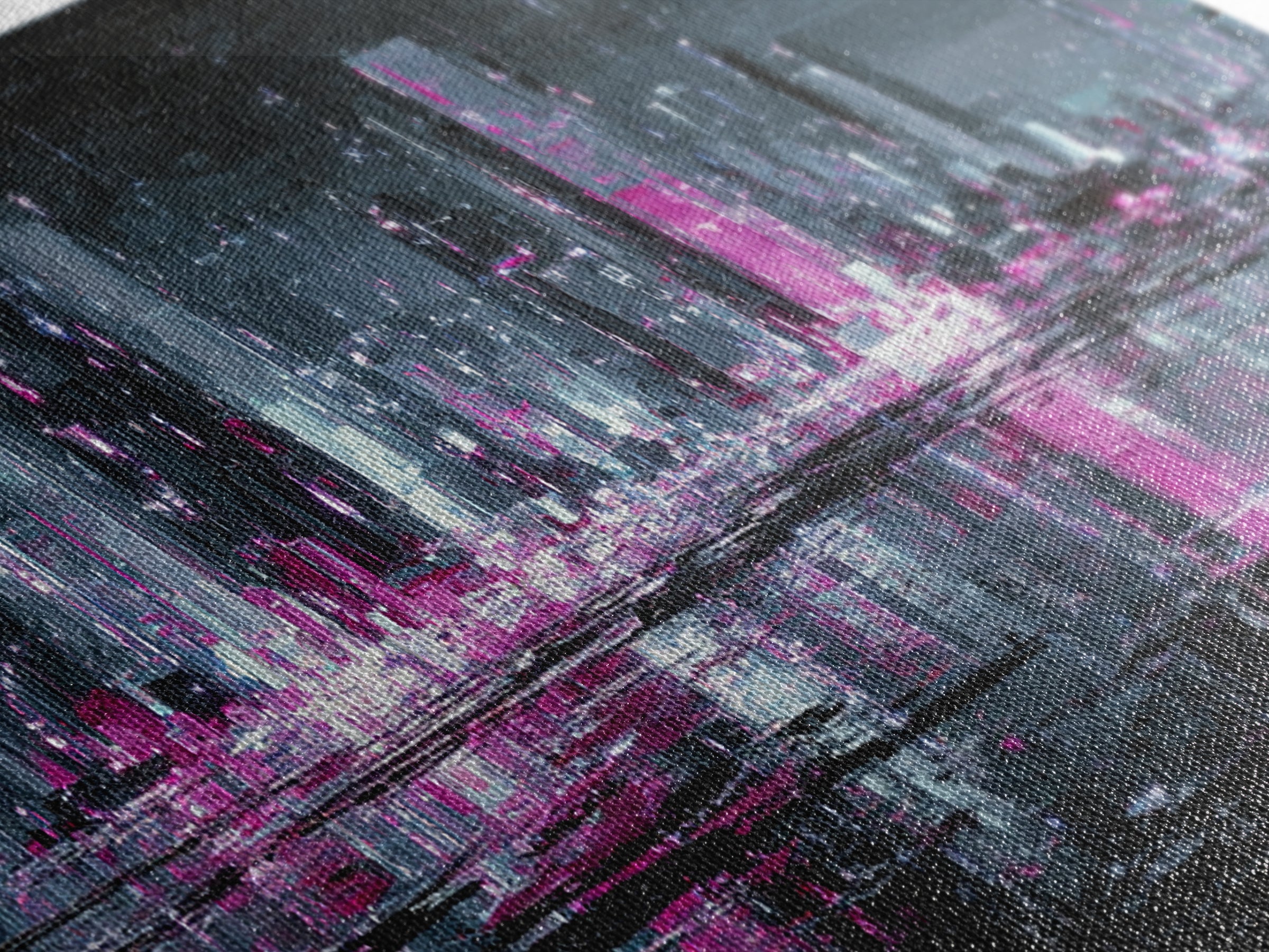 Neon Skyline Reflected Canvas Print, Cyberpunk Art, Japanese Art, Living Room Decor, Abstract Art, Neon, Cyberpunk Tarot, CYB-3x1-86