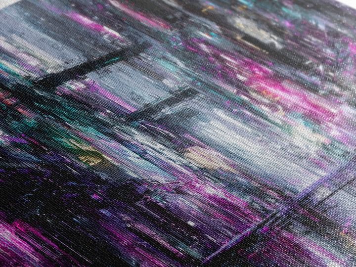 Rain Soaked Alley Canvas Print, Cyberpunk Art, Textured Painting, Living Room Decor, Abstract Art, Neon, Digital Wall Art, CYB-3x1-96