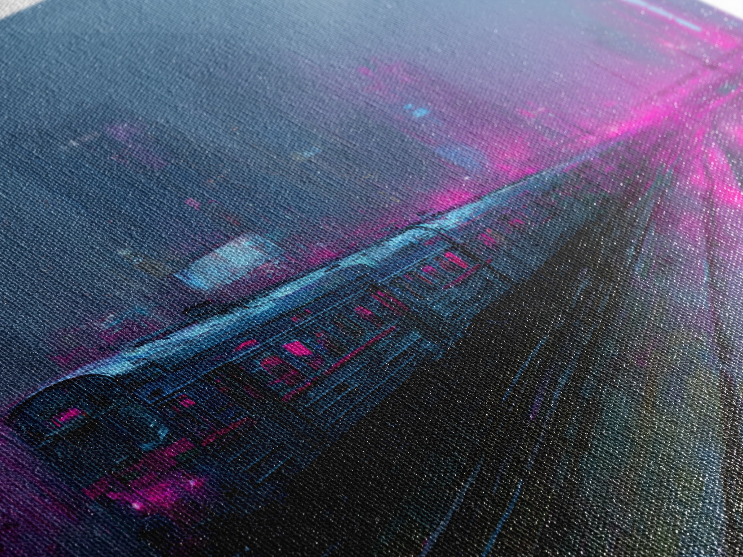 City Train Rushing Through Pink Electric Haze Canvas Print, Cyberpunk Art, Modern Wall Decor, Living Room Decor, Neon, CYB-3x2-41