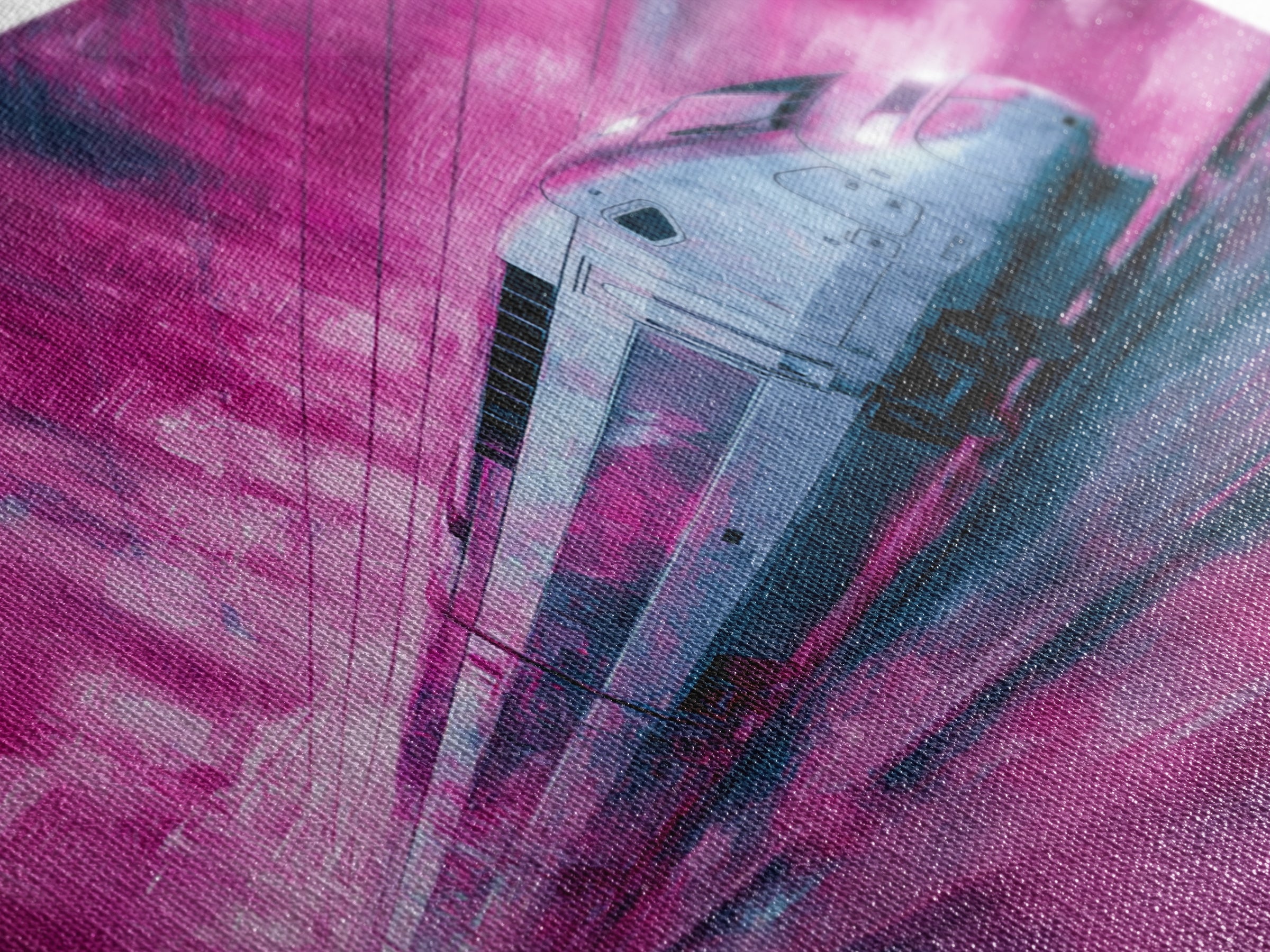City Train Rushing Through Pink Electric Haze Canvas Print, Cyberpunk Art, Modern Wall Decor, Living Room Decor, Neon, CYB-3x2-65