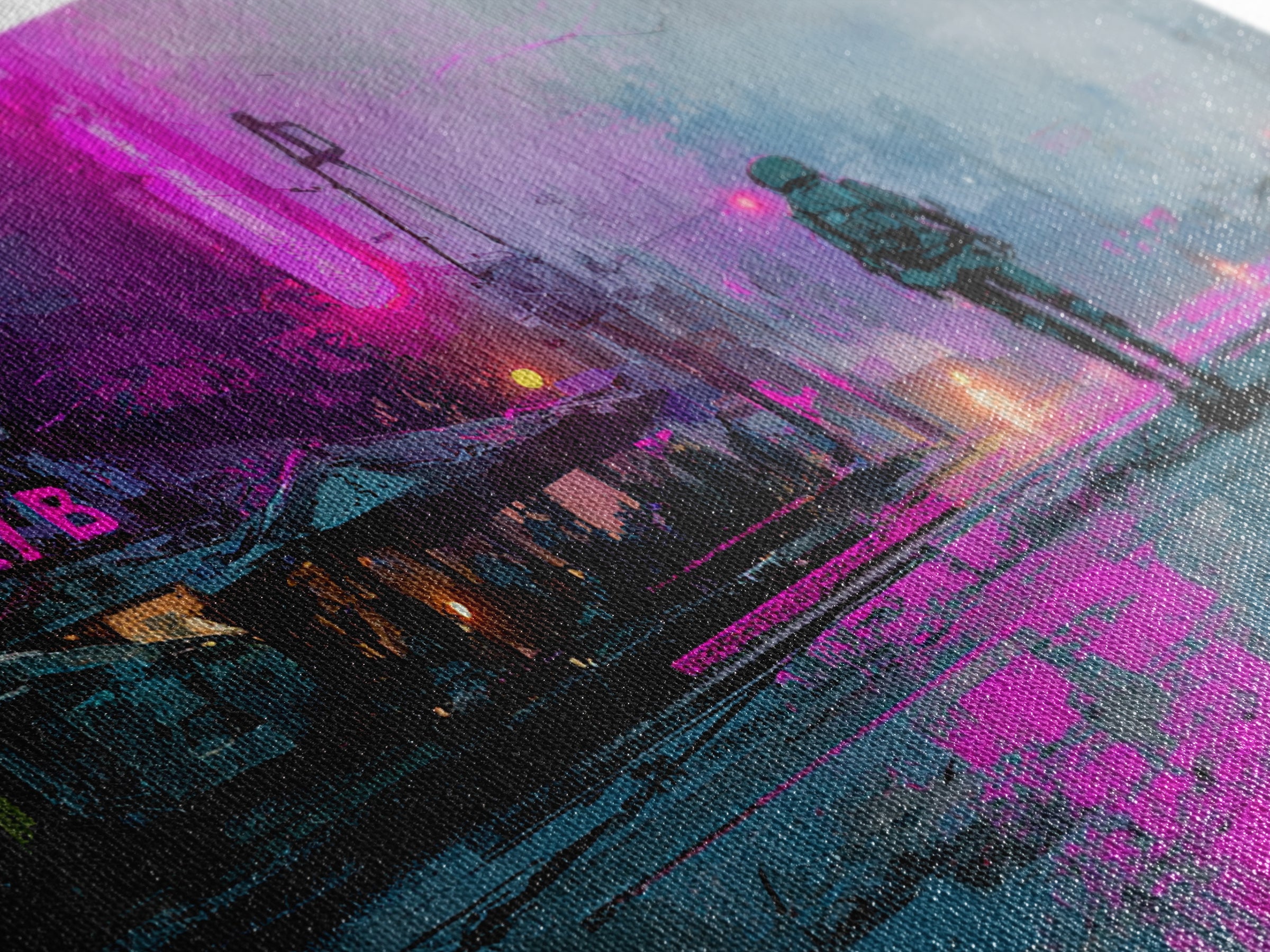 Astronaut Street Wanderer Canvas Print, Cyberpunk Art, Art Print, Living Room Decor, Neon, Blue Wall Art, Cool Wall Art, CYB-3x2-75